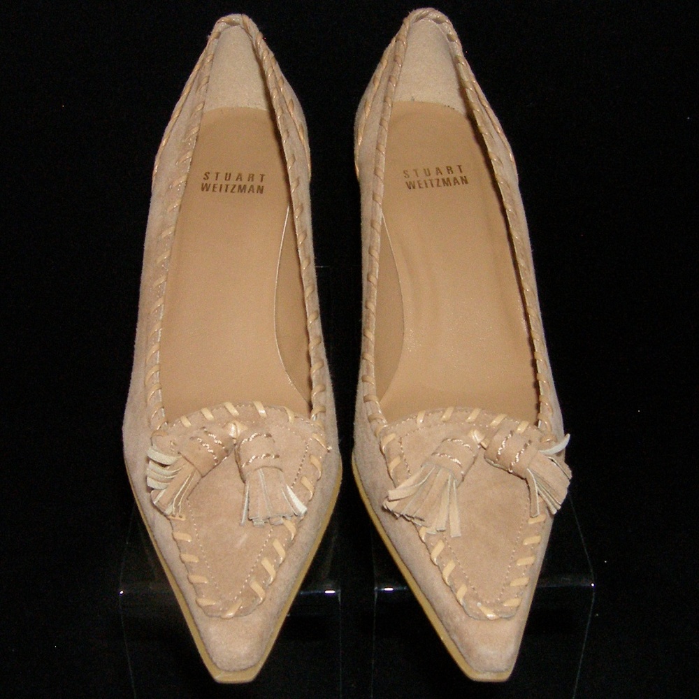 Stuart Weitzman suede pointy tassel loafer heel 6M - Picture 7 of 8
